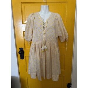 Chelsea & Violet Size L Lightweight Cotton Cream And Yellow Floral  Pockets